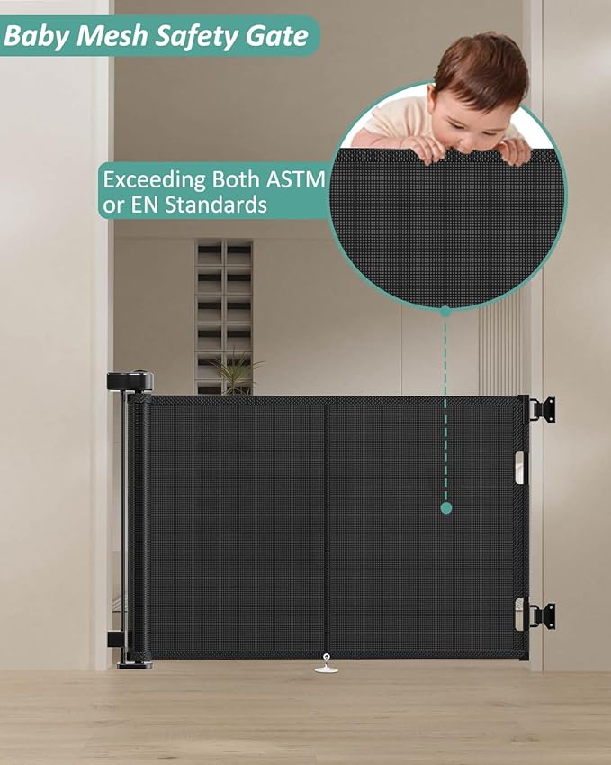 Upgraded 59" Retractable Baby Gates with Reinforced Strip Design to Prevent Crawling Through, 34" Tall Retractable Dog Gate, 5 FT Retractable Gates for Stairs, Doorways, Hallways