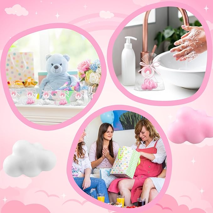 Demissle 20 Pcs Cloud Baby Shower Soap Favors Mini Handmade Soap Gifts with Thank You Card for Guests Christmas Party Wedding Return Gifts Bridal Shower Decorations (White Pink)