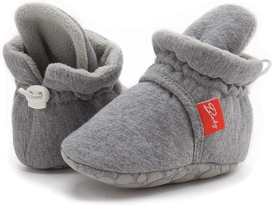 Sawimlgy Newborn Infant Baby Girl Boy Cotton Booties Stay On Sock Slippers Soft Bedroom Shoes Non-Skid Ankle Boots With Grippers Toddler Crib Warm Shoe First Walker Birthday Shower