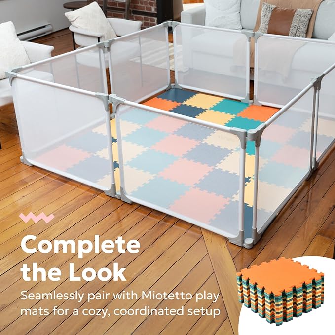 MioTetto Baby Playpen 74x74 – Safe & Sturdy Play Pen, Easy to Assemble and Store Playpen for Babies and Toddlers with Breathable Panels – Indoor & Outdoor Fence Play Area – Perfect with Play Mat
