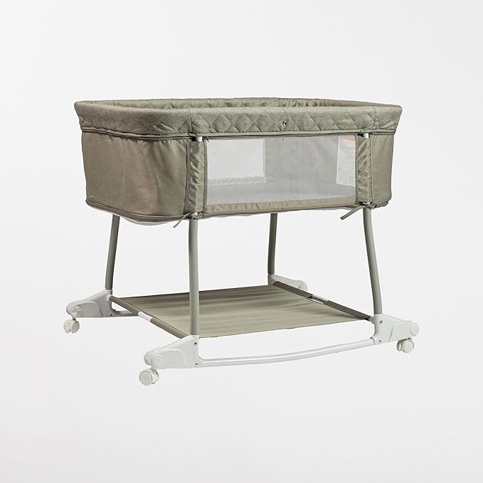 Newborn Portable Bassinet on Wheels for Baby 3 in 1 Bedside Sleeper Rocking Crib Playard with Breathable Mesh Cover Detachable Mosquito Net and Music Box Multi Mode(Light Grey)