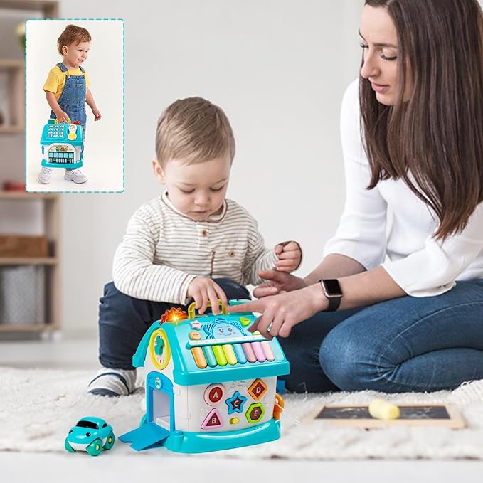 Marstone Baby Toys for 1 Year Old Boy and Girl Gifts: Toddler Toys Age 1-2, 8-in-1 Educational House with Sound Lights Music Clock Telephone and Car, Birthday Gift for Boy 12-18 Months