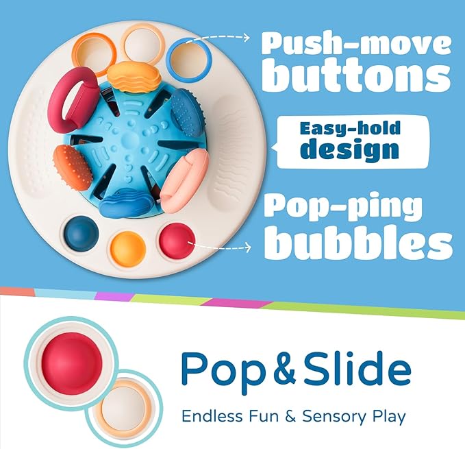 LiKee Montessori Toys for Baby 1+ Years Old, Sensory Development Toys for Toddlers 1-3, Silicone Pull String Travel Toy for 18+ Months, Gift for Baby Shower Infants Car Seat High Chair