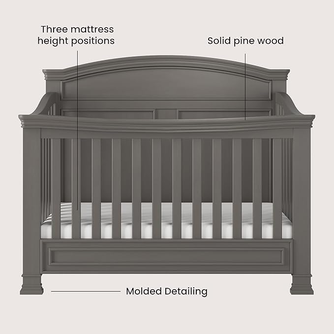 Child Craft Legacy Westgate 4-in-1 Convertible Crib, Baby Crib Converts to Day Bed, Toddler Bed and Full Size Bed, 3 Adjustable Mattress Positions, Baby Safe Finish (Chelsea Gray)