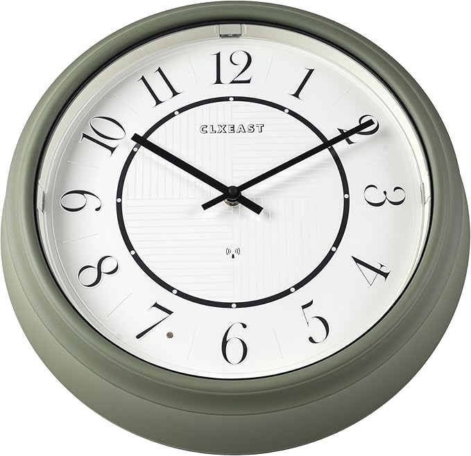 CLXEAST 14" LED Illuminated in/Outdoor Atomic Analog Wall Clock with Night Light,Coastal Beach Nautical Wall Clocks for Outdoor Patio Garden Decor, Olive Sage Green Finish
