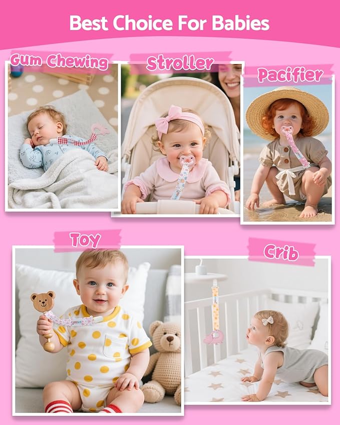 ALVABABY Pacifier Clips 8 Pack Binky Paci Clip Holder Leashes for Newborn Baby Boys Girls 8DP23A