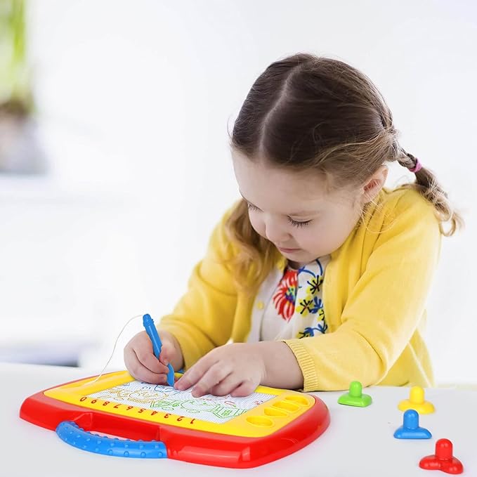 Playkidz Magnetic Drawing Board Toy for Kids, Large Color Doodle Board Writing Painting Sketch Pad, Write and Play, Draw and Stamp, Erase and Write Again, Ages 3+. (1 Pack)