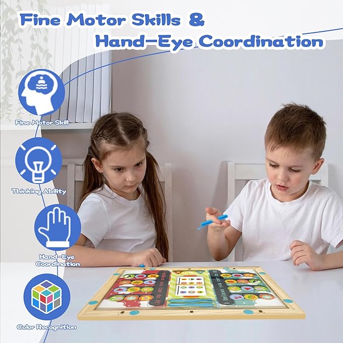 Kids Montessori Toys: 3 4 5 6 7 Year Old Wooden Magnetic Puzzle Battle Game for Boys Girls Preschool Educational Learning Activities Toy Autistic Sensory Fine Motor Busy Board Game for Toddlers