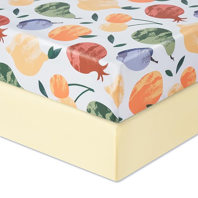 TILLYOU Baby Crib Sheets for Boys Girls, Super Soft Toddler Bed Sheets, 2 Pack Sheets for Standard Crib Mattress 28x52in, Fruit Shadow