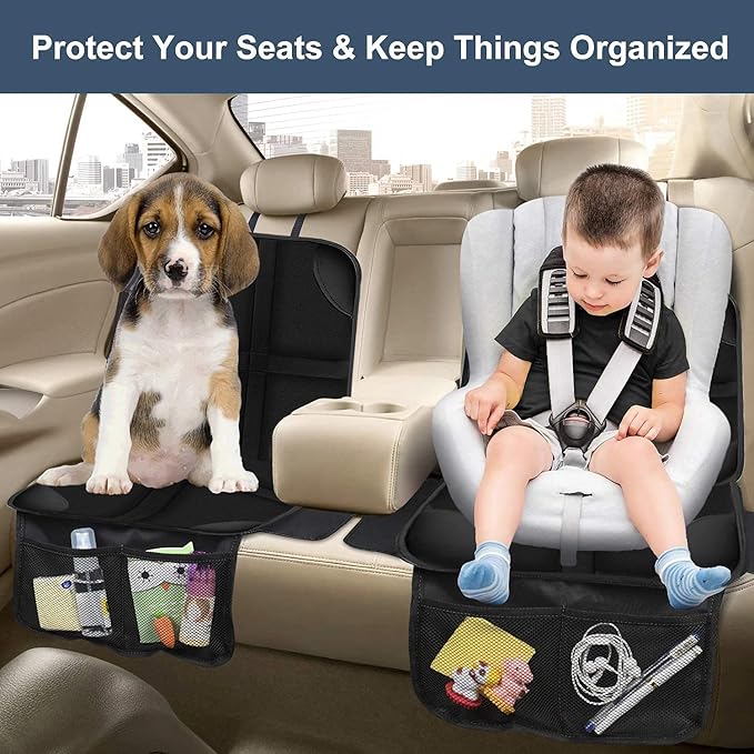 Car Seat Protector for Kids 2 Pack with Non-Slip Function and Seat Side Wings Made of Anti-Stain and Water Proof Durable Oxford and PVC Material Suitable for Most Vehicles