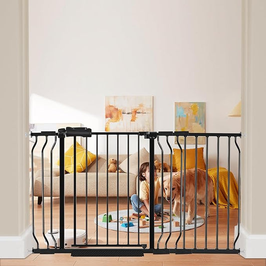 HOOEN 30" Tall Extra Wide Baby Gate for Doorways Stairs 53 to 57.5 Inch Large Long Wide Pressure Mounted Pet Dog Gate Walk Through Child Safety Gate with Extension Kit