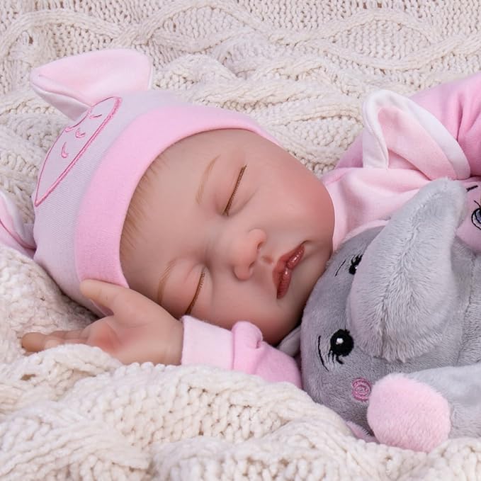 Aori Reborn Baby Dolls Girl - 22 inch Realistic Newborn Babies Weighted Lifelike Toddler Girl Doll with Elephant Jumpsuit and Toy in Gift Box