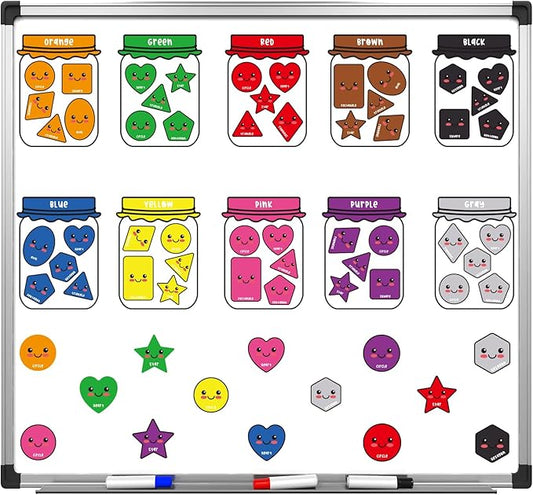 10 Packs Shape & Color Recognition Magnetic Sorting Set for Toddlers Educational Magnet Color Shape Matching Magnet for Kids Preschool Learning Magnets for Refrigerator Whiteboard Classroom Game