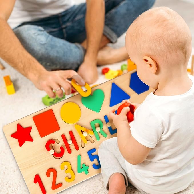 Wooden Name Puzzle for Kids Personalized, Easter Gifts for Toddlers, Baby Easter Basket Stuffers, 1st Birthday Gifts, Early Learning Toys for Baby Boy or Girl, Educational Toys Wooden Toddler Puzzles