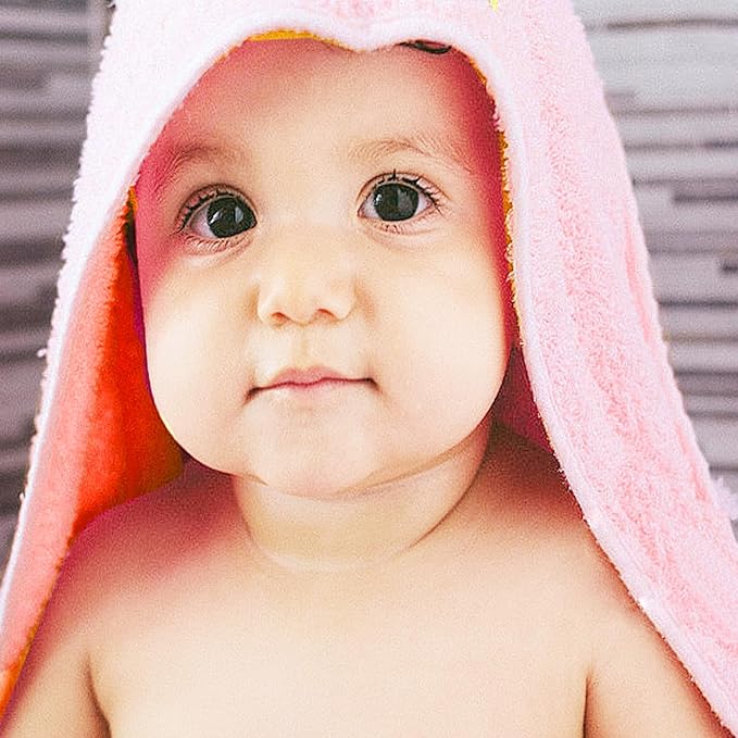 Baby Hooded Towels 31.5 * 31.5" Bath Towel for Newborn Toddler Infant Shower Ultra Absorbent Soft Bathrobe Blanket Boys and Girls 2PCS(Sakura Pink)