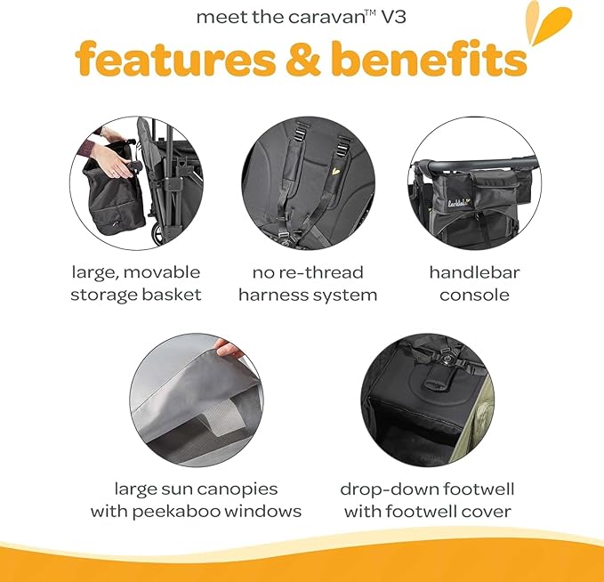 Larktale Caravan V3 Stroller, 2-Seater Kids Wagon, 207 lb Capacity, Byron Black