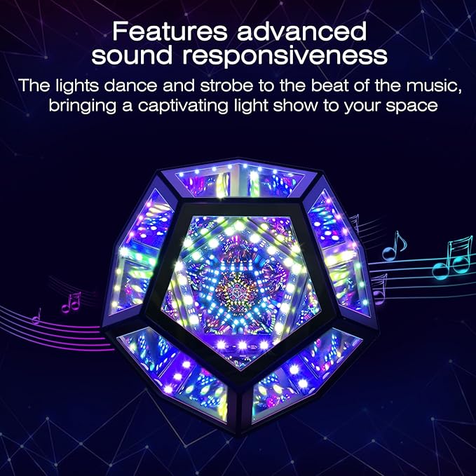 Infinity Mirror Light Infinite Dodecahedron Color Art Light for Gaming Room Decor 3D Hyper Cube RGBW Color Changing Night Lighting for Computer Gaming Desk Birthday Christmas Gift