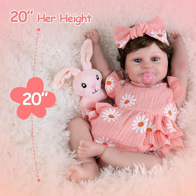 Aori Reborn Baby Dolls Girl - 20'' Lifelike Realistic Newborn Baby Weighted Cloth Body Baby Doll with Magnetic Pacifier & Feeding Accessories Collectible Reborn Toddler Doll Gift for Girls Kids 3+