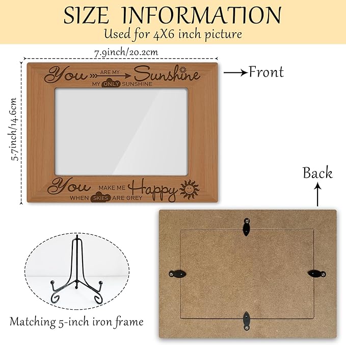 Inspirational Picture Frame, Wooden Photo Frame with Stand, You are My Sunshine - Birthday Gifts for Women Mom Wife Sister Bestie, Home Office Desk Decor Photo Frame Tabletop Display -xk35