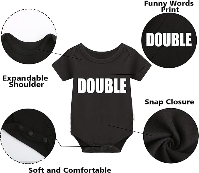 YSCULBUTOL Baby Twins Bodysuits Funny Double Trouble Cute Girl Romper Twin Jumpsuits Hat Set