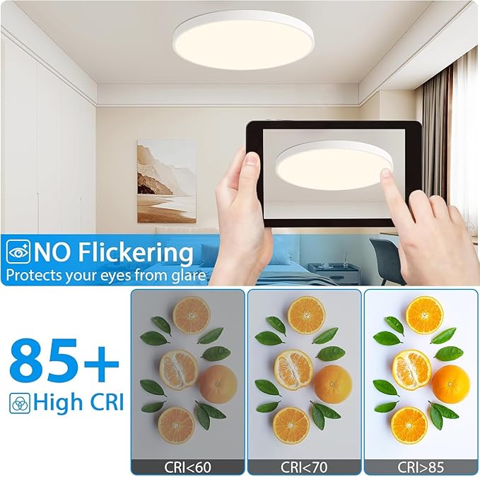 36W Flush Mount Ceiling Light Fixture White, 19.7 Inch Dimmable Ceiling Light with Remote, 2700lm, 3000-6500K Modern LED Light Fixture for Bedroom, Kitchen