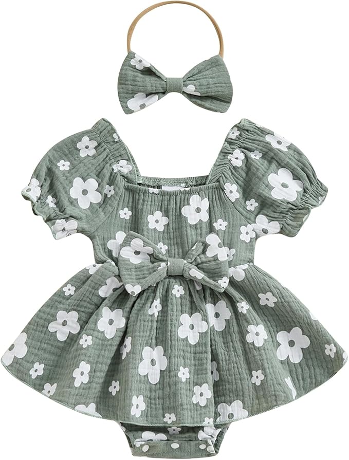 Baby Girls Floral Cotton Leotard Romper Newborn Daisy Playsuits Ruffled Sleeve Onesie Infant Jumpsuit Clothes Headband