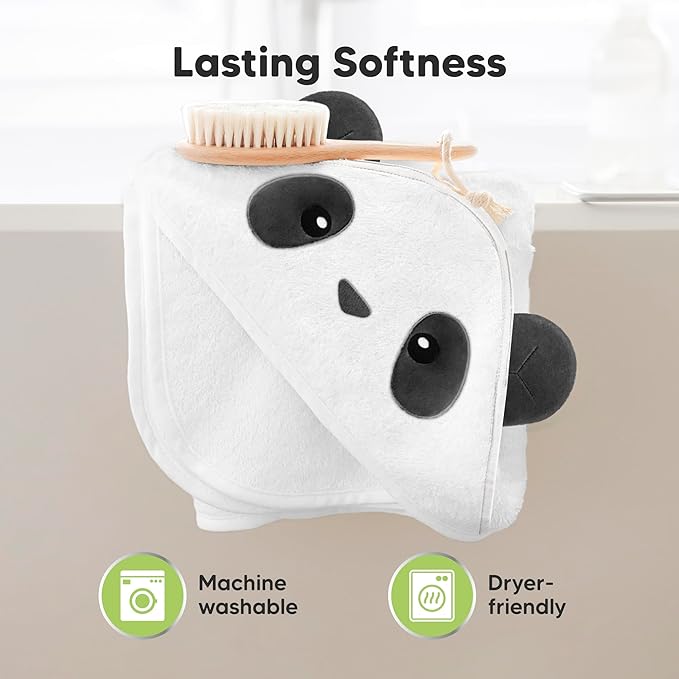 KeaBabies Hooded Baby Towel for Newborn - Viscose Derived from Bamboo Large Baby Bath Towels with Hood for Boys, Girls, Toddler, Extra Absorbent & Soft Newborn Bath Essentials (Panda)
