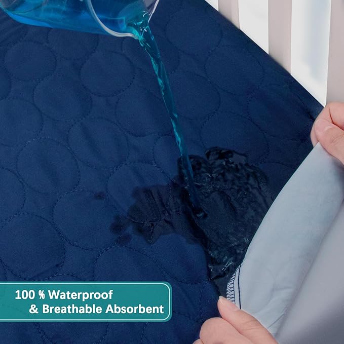Crib Mattress Protector Waterproof, Soft Breathable Toddler Mattress Pad Cover, Crib Size Fitted Sheets Fit for Baby Toddler Bed Mattress (Standard Size 52” x 28”), Navy Blue