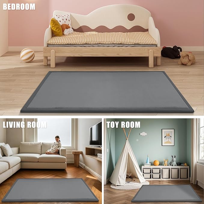 Baby Play Mat for Floor, 50 X 50x 1.3" Memory Foam Playpen Mat,Ultra Soft Tummy Time Mat with Non-Slip Backing, Baby Crawling Mat Child Nursery Rug for Infant, Toddlers, Kids (Dark Gray)
