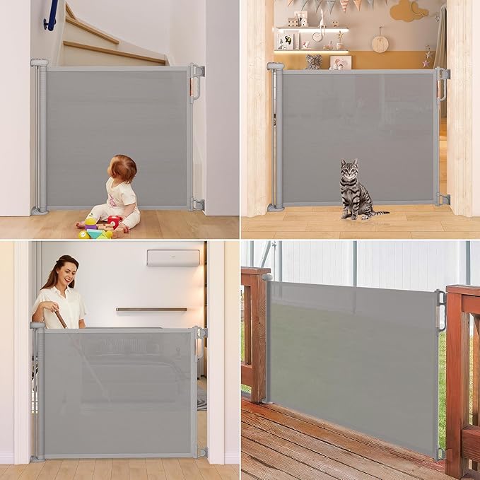 Retractable Baby Gate, Momcozy Extra Wide Mesh Baby Gates for Stairs, 41" Tall, Extends to 71" Wide, Black, Pet Dog Gate for Doorways, Stairs, Hallways, Indoor/Outdoor