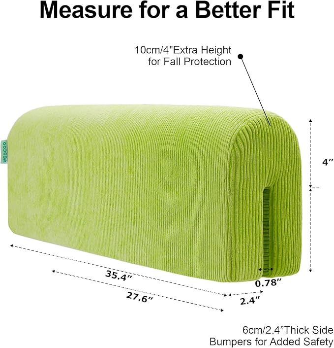 Bed Rail Bumpers Protector, Hospital Bed Rails Padding, Loft Beds and Bunk Beds Bumpers Protector, Premium Soft Memory Foam - Anti-Bump | Fall Prevention, Size 27.6 x 5.5 x 7.9 Inches, Green