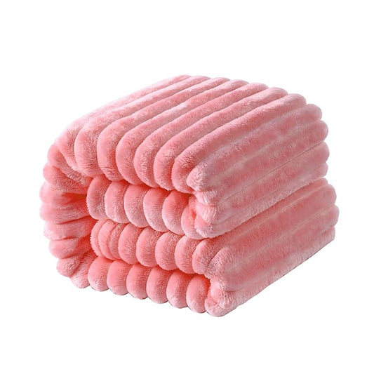 NTBAY Plush Flannel Oversized Baby Blanket, 50X60 Inches Soft and Warm Toddler Blanket with Striped Texture Nursery Bed Blanket for Stroller, Crib, Travel, Baby Gift, 50"x60", Pink