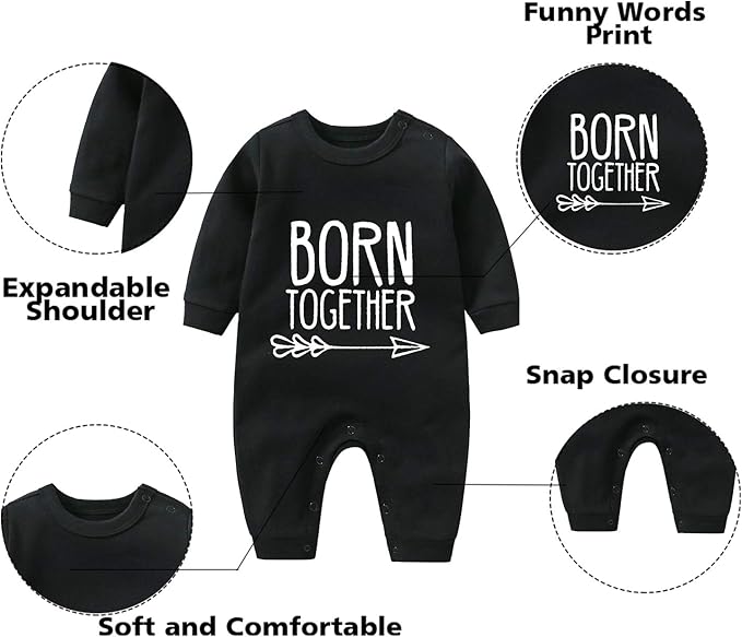 YSCULBUTOL Baby Twins Bodysuit Born Together Friends Forever Newborn Clothes Unisex Twin Outfits With Hat
