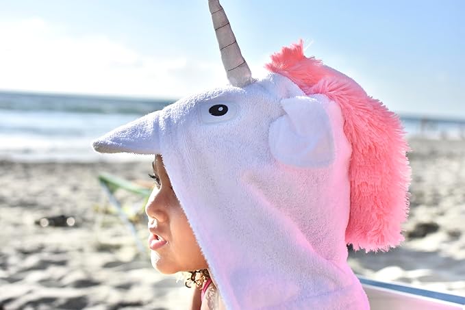 Hooded Baby Towel for Kids 2-8 | Large 100% Cotton Baby Towel for Girls or Boys in White | Cute Unicorn Bath Towels for Babies and Toddlers with Rainbow Mane