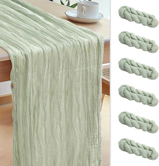 Le courant 6pcs 10Ft Cheesecloth Table Runner, Rustic Boho Gauze Cheese Cloth Runner Table Runner for Weddings Bridal Baby Shower Birthday Holiday Parties Home Decor, Sage Green