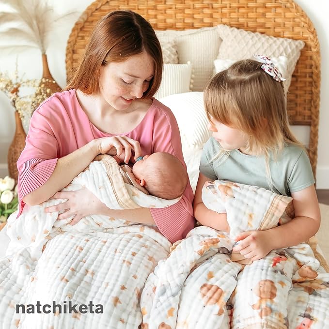 Organic Cotton Muslin Baby Blanket for Boys and Girls - Luxurious Soft Toddler Quilt for Swaddling - Gender Neutral Blankets Makes a Great Pastel Floral