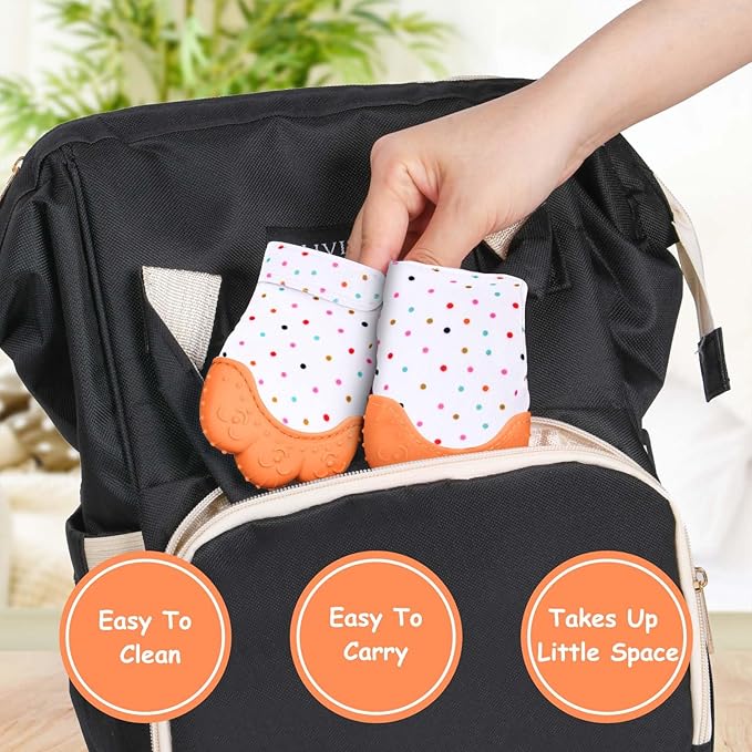 Vicloon Silicone Teething Mitt, 2Pcs Baby Teething Mitten, Baby Teething Toy with Adjustable Strap, Crinkle Sound and Textured, Baby Teething Mitten Self Soothing Baby Chew Toys for 0-6month Infants