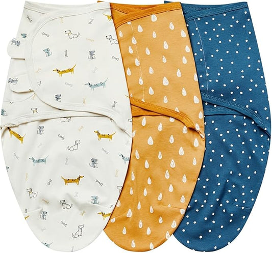insular Baby Swaddle Wrap, Swaddle Blanket for Newborn and Infant, Adjustable Velcro Swaddling Set for Boy and Girl, Soft Cotton Baby Sleep Sack 3 Pack, Dachshund, Medium(3-6 Month)