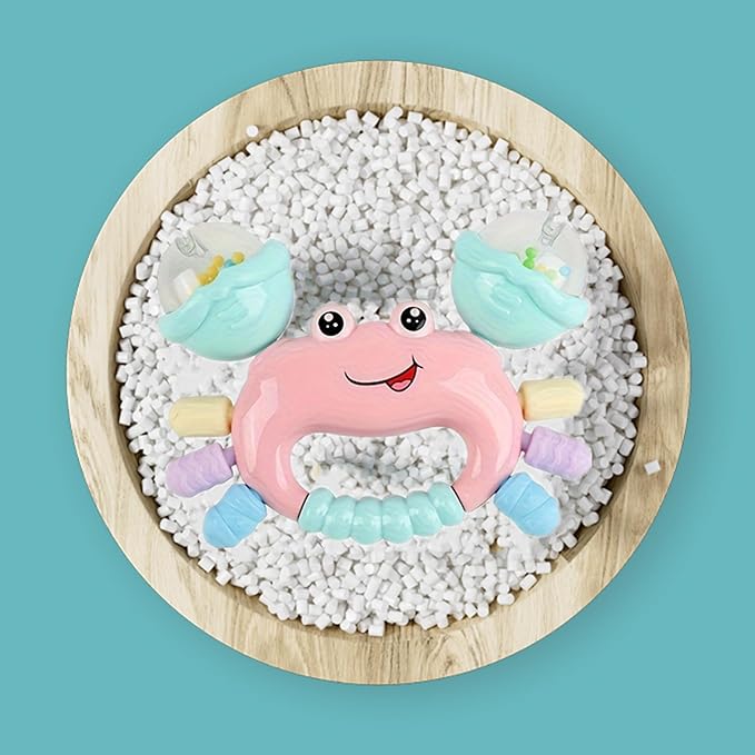 Baby Crab Rattle Toy - ABS Material, Handheld Crab Shaped Toy for Infants, Early Education Grip & Smart Toy for Newborn Boys and Girls(345A) (Pink)