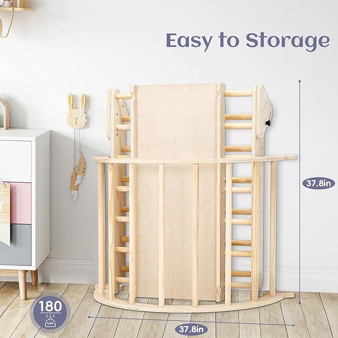 Extra‑Large Montessori Wooden Climbing Triangle Set—Foldable Toddler Gym Triangle, Climbing Ramp & Arch, Indoor Playground for Toddlers 12+ Months