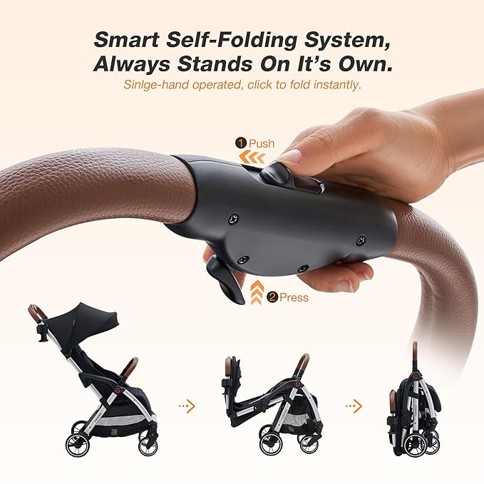 Lightweight Travel Stroller for Baby, Self-Folding Toddler Stroller with Large Canopy, Full-Reclining Seat, Cup Holder Included - Newborn to 50lbs.