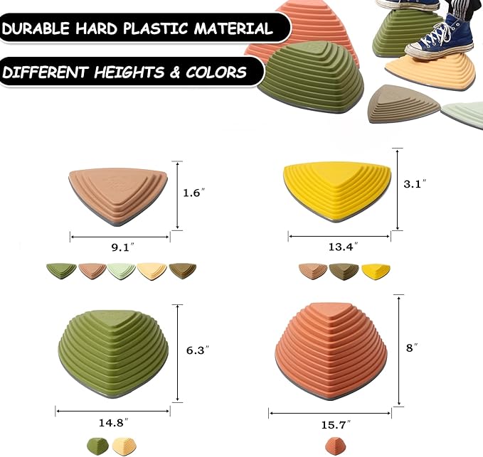 makarci Stepping Stones for Kids 12pcs Obstacle Courses Play Indoor Outdoor, Full Rubber Rim Plastic Hilltop for Kids Balance and Integration Improvement Age 3 4 5 6 7 8 + (Forest)