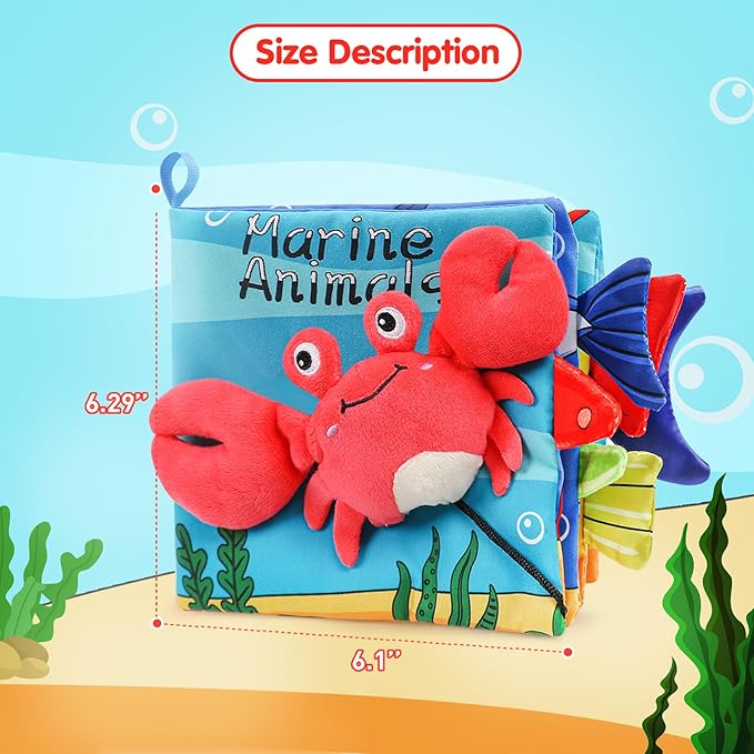 Soft Animal Tails Baby Toy Touch and Feel Crinkle Cloth Book (Marine Soft Baby Book)