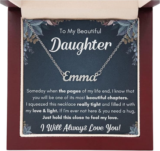 To My Beautiful Daughter Necklace from Mom & Dad | Cubic Zirconia Pendant with Heartfelt Message Card & Gift Box | Daughter Birthday, Graduation, Christmas Jewelry Gift from Parents