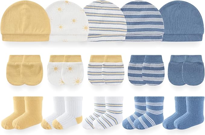 Baby Girls Boys Hats Mittens and Socks Set Cotton Infant Caps Newborn Soft Gloves 0-6 Months