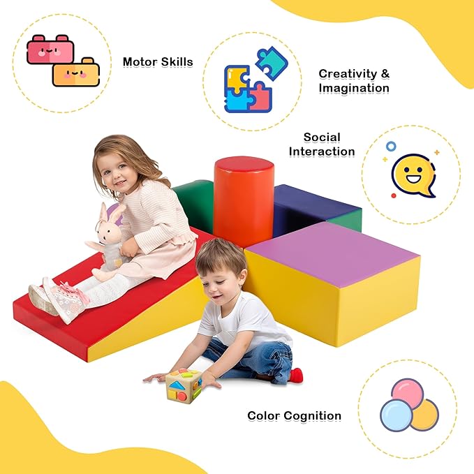 Foam Climbing Toys for Toddlers, 5 Piece Soft Climbing Blocks, Lightweight Baby Climbing Gym, Indoor Baby Activity Play Set for Crawling Climbing and Sliding