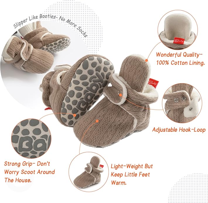 Sawimlgy Newborn Infant Baby Girl Boy Cotton Booties Stay On Sock Slippers Soft Bedroom Shoes Non-Skid Ankle Boots With Grippers Toddler Crib Warm Shoe First Walker Birthday Shower