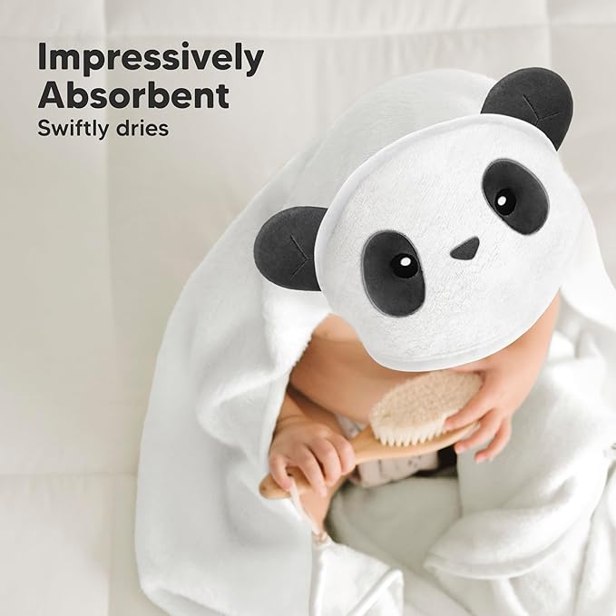 KeaBabies Hooded Baby Towel for Newborn - Viscose Derived from Bamboo Large Baby Bath Towels with Hood for Boys, Girls, Toddler, Extra Absorbent & Soft Newborn Bath Essentials (Panda)