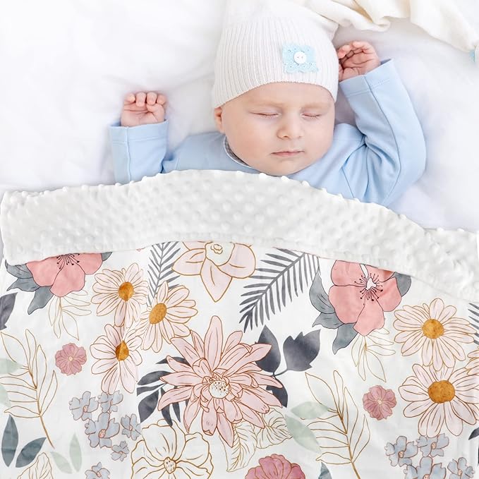 Baby Blankets, Flower Mink Toddler Blanket for Girls, Dotted Backing, Double Layer, Crib Receiving Blanket, for Nursery/Stroller/Toddler Bed/Carseat, 30 x 40 Inch