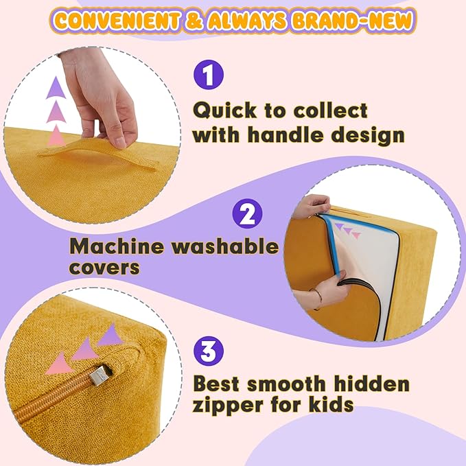 jela Kids Foam Climbing Blocks 6Pcs Soft Play Equipment Miss Fabric, Toddler Climbing Toys Indoor Soft Play Climbing Set, Lightweight Climbing Blocks for Toddlers, Crawling Foam Playset (Colorful)